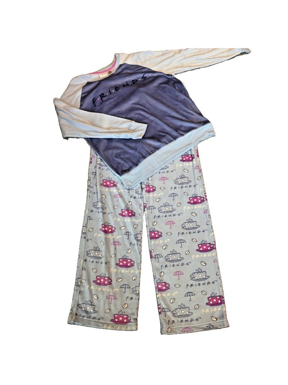 Friends Fleece Pajama Set Women's Size M Blue Cozy 90s TV Show Sitcom Cozy Soft